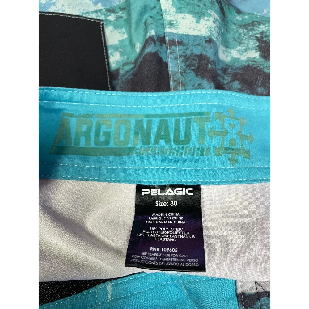 Pelagic Mens Argonaut Reefer Boardshorts Blue Grey Camo Striped Performance‎ 30